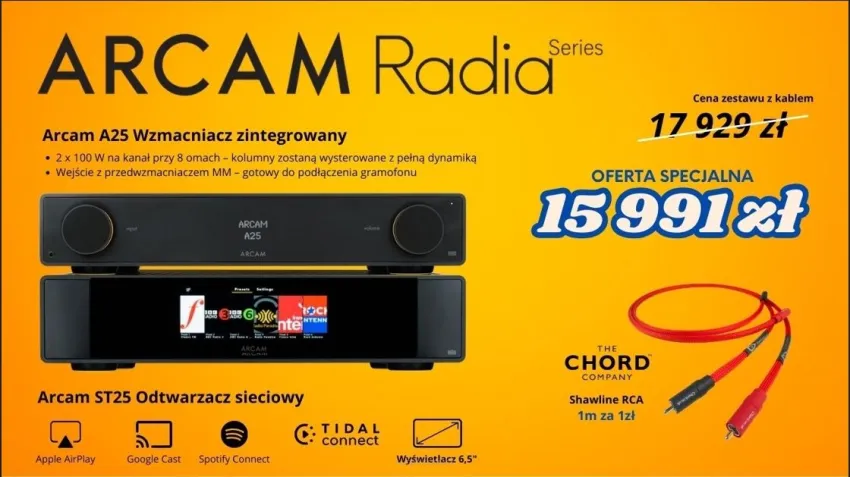 Arcam Radia A25 + ST25 + Chord Shawline (RCA) | Odsłuch | Raty 0% | Salon Warszawa | Autoryzowany Dealer | Negocjuj cenę |